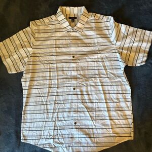 Alfani short sleeve 
Men's White and Blue Striped Shirt